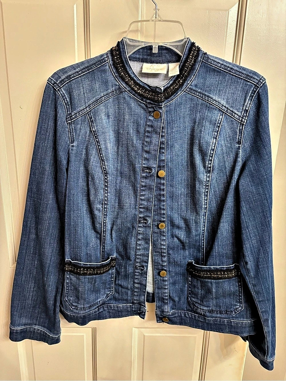 Chico's Tweed & Denim Trim Jacket Blue